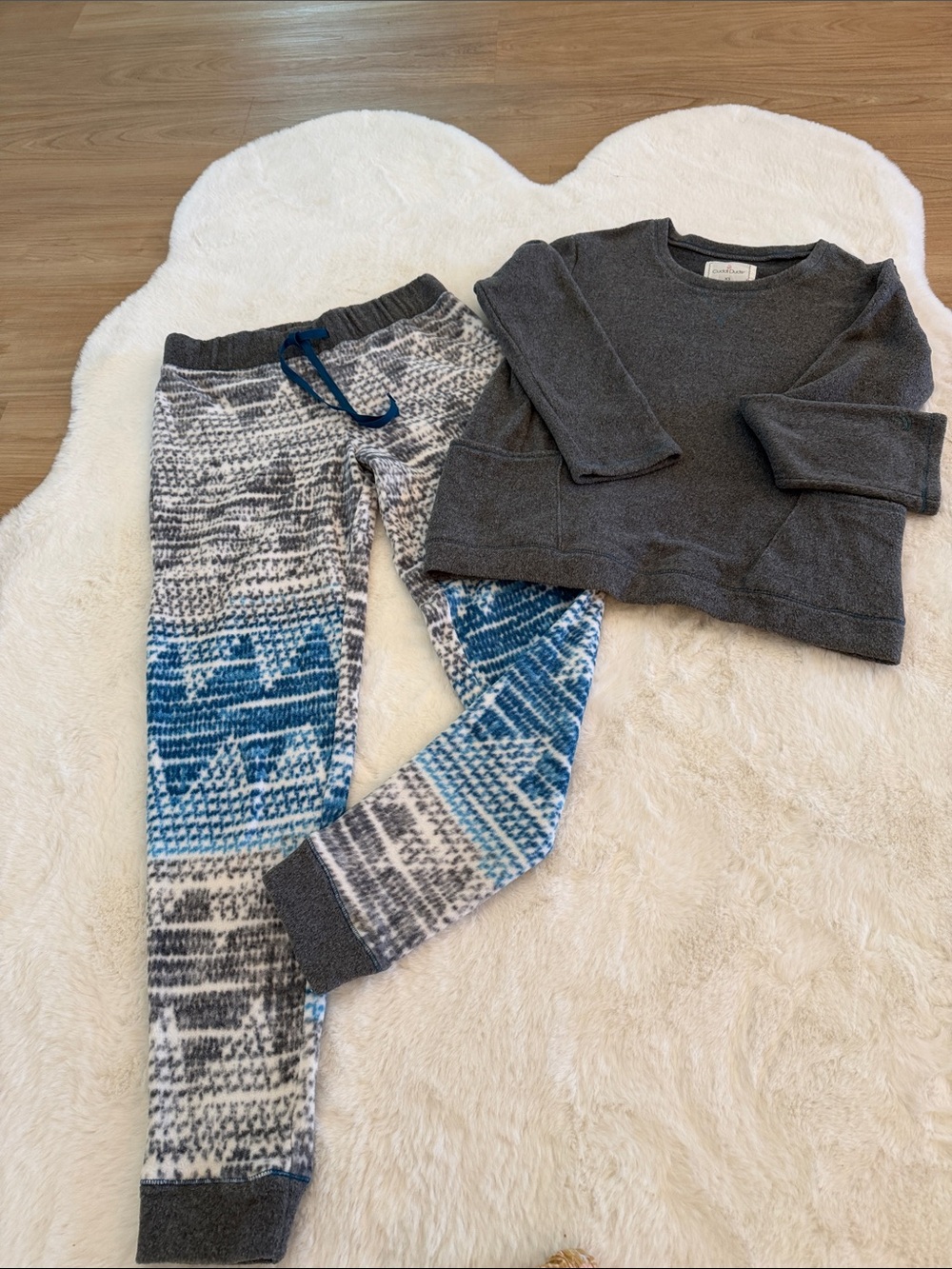 Cuddl Duds Dark Gray Pullover with Blue & Gray Patterned Pajama Pants